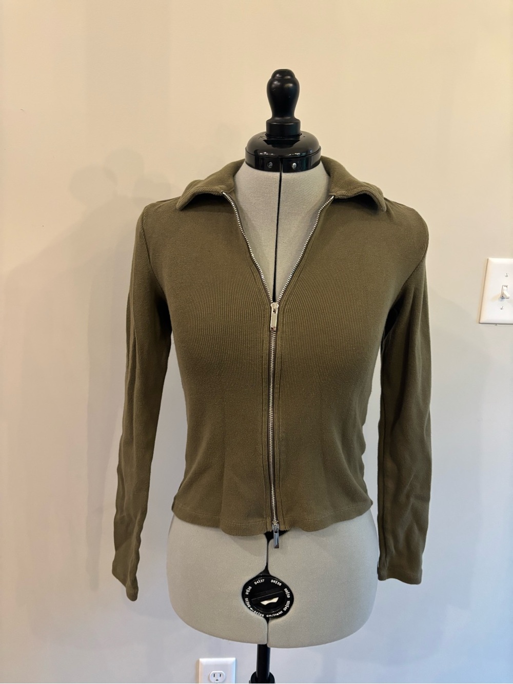 Madewell Olive Green Zip-Front Ribbed Cardigan
